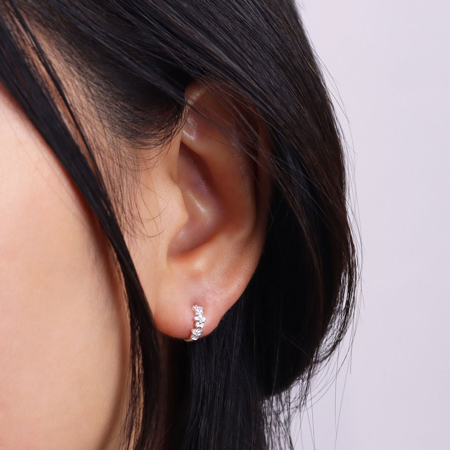 Flower Silver Huggies Earring HO-2680