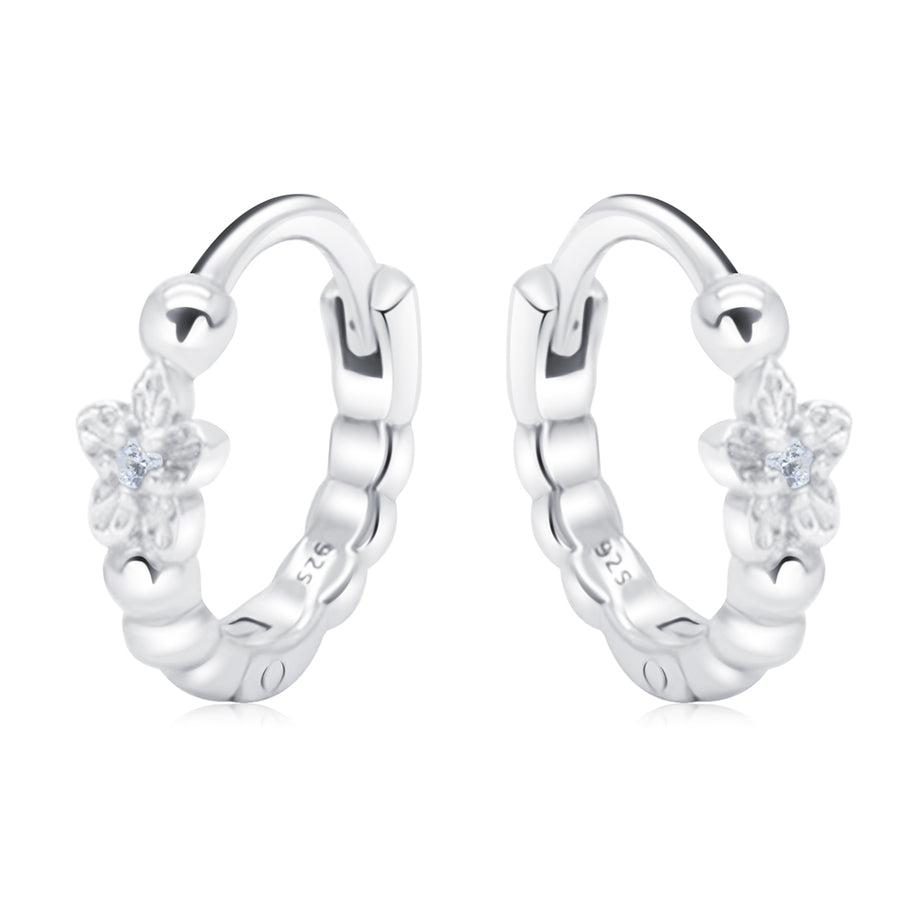 Bloom Flower Silver Huggies Earring HO-2681
