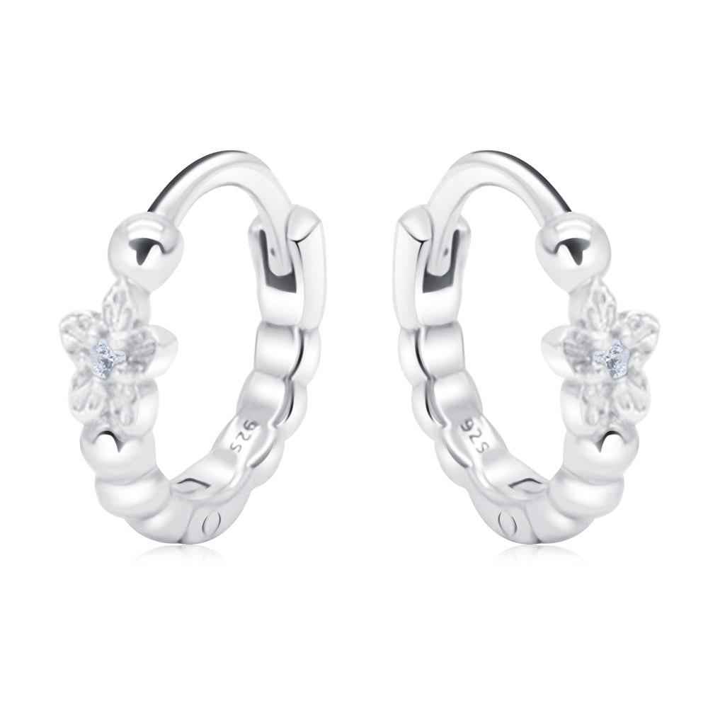 Bloom Flower Silver Huggies Earring HO-2681