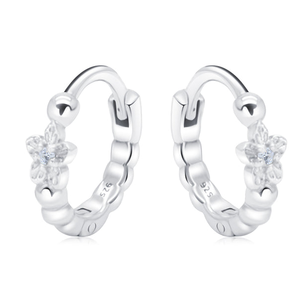 Bloom Flower Silver Huggies Earring HO-2681