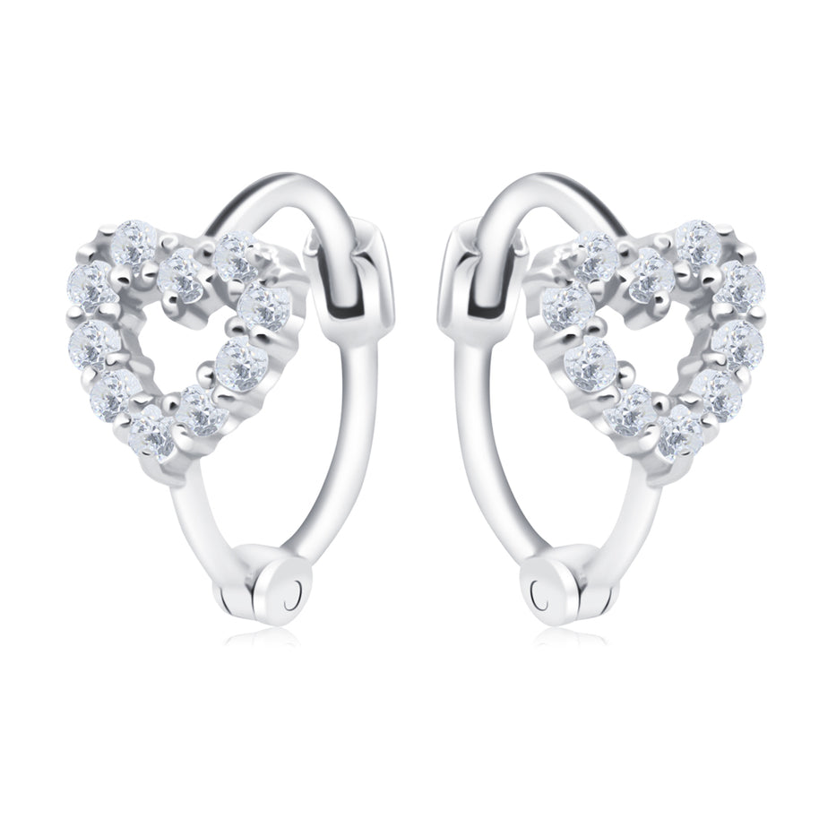 Heart Crystal Silver Huggies Earring HO-2683