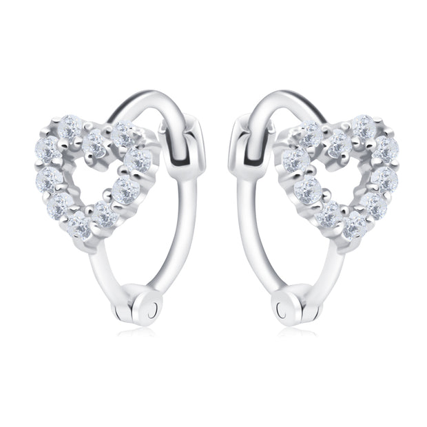 Heart Crystal Silver Huggies Earring HO-2683