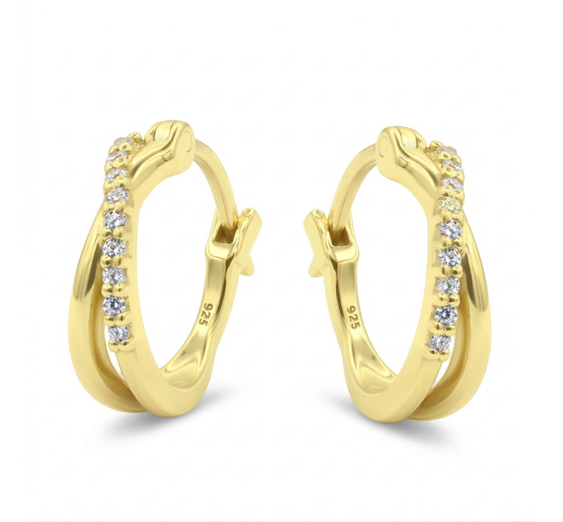Double CZ Stones Hoop Earring HO-2809
