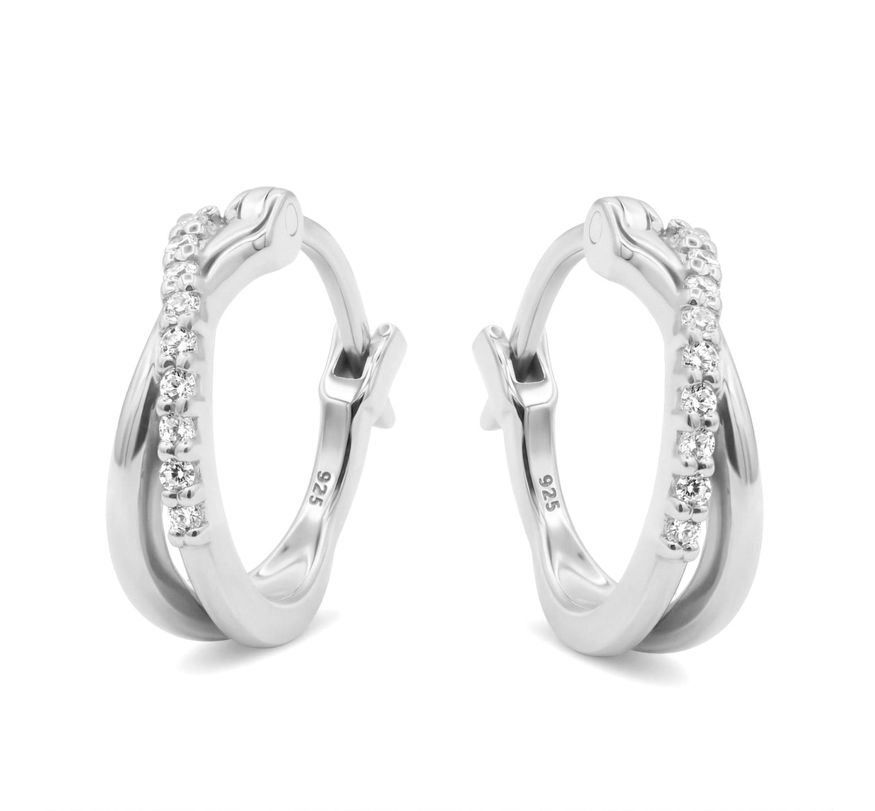 Double CZ Stones Hoop Earring HO-2809