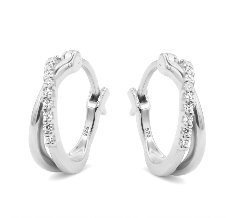 Double CZ Stones Hoop Earring HO-2809