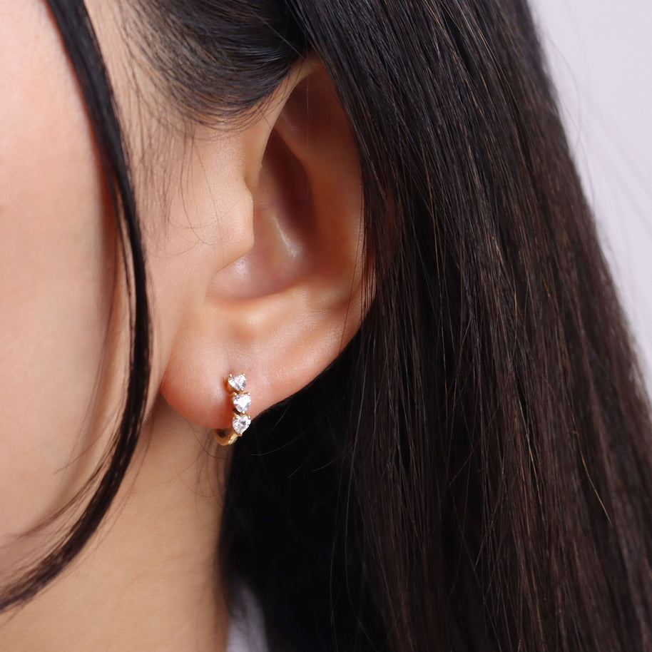 Triple Heart Crystal Huggie Earring HO-2860