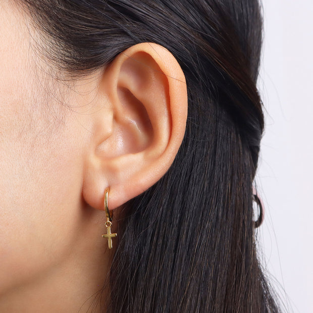 Cross Charm Huggie Earring HO-2870