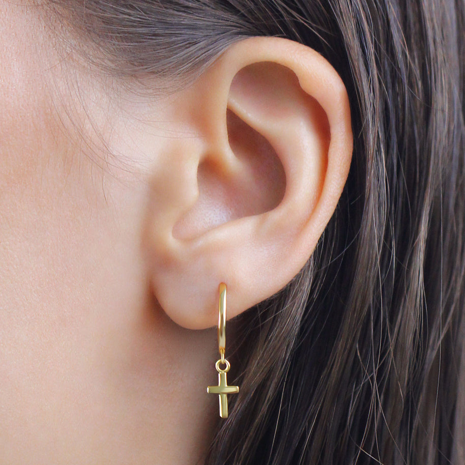 Cross Charm Hoop Earring HO-2871