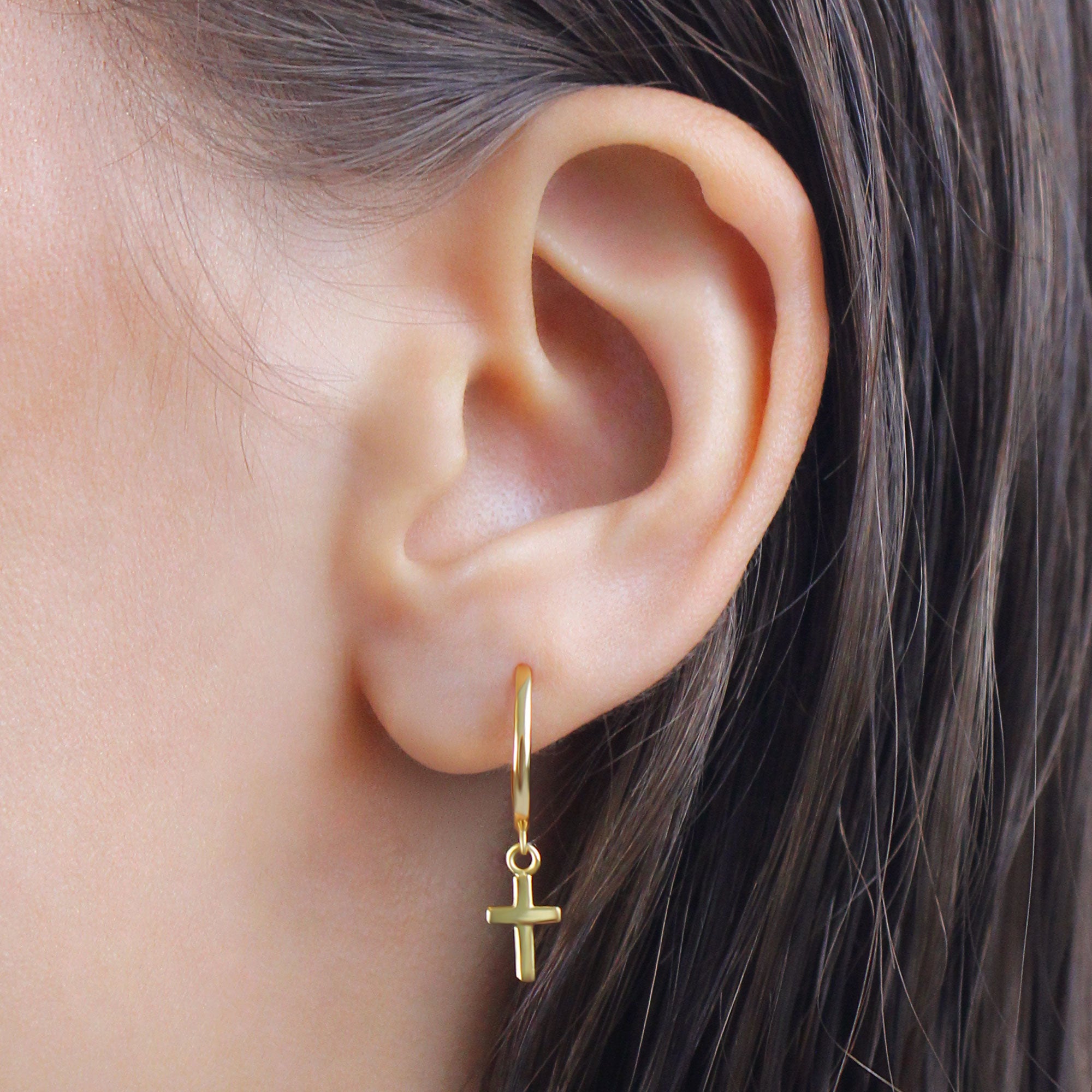 Cross Charm Hoop Earring HO-2871