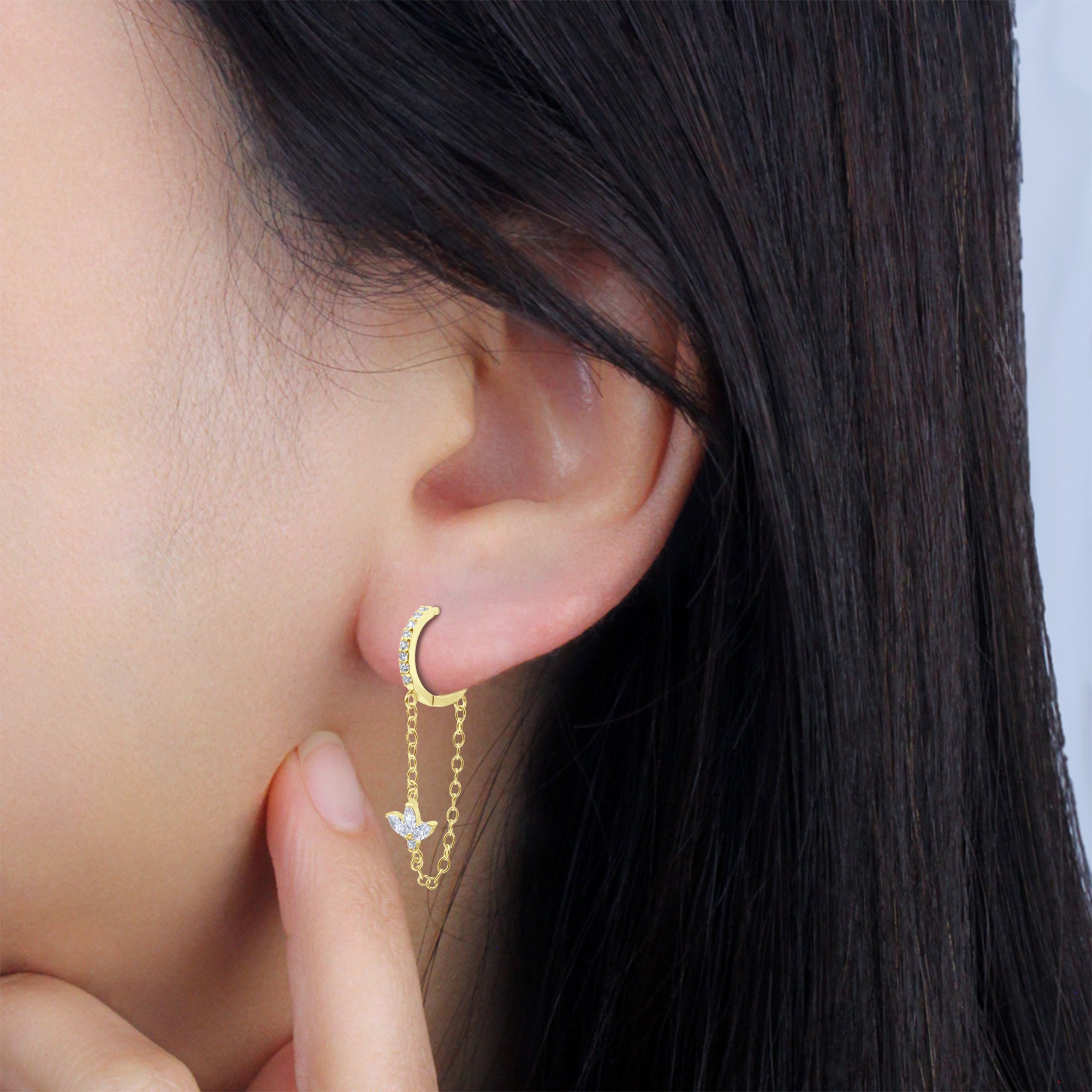 Sparkling Crystal with Chain Hoop Earring HO-2892