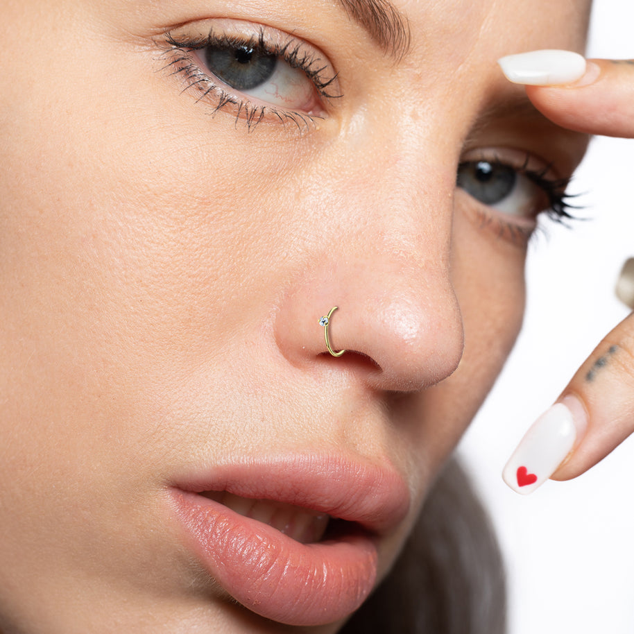 Bezel Set Stone Nose Ring NSKR-18