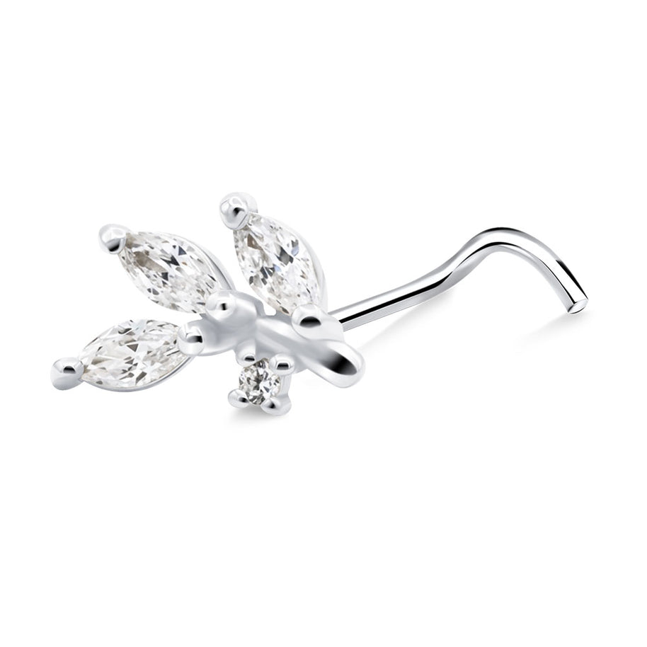 Fine Crystal Leaf Cluster Silver Nose Stud NSKZ-1877