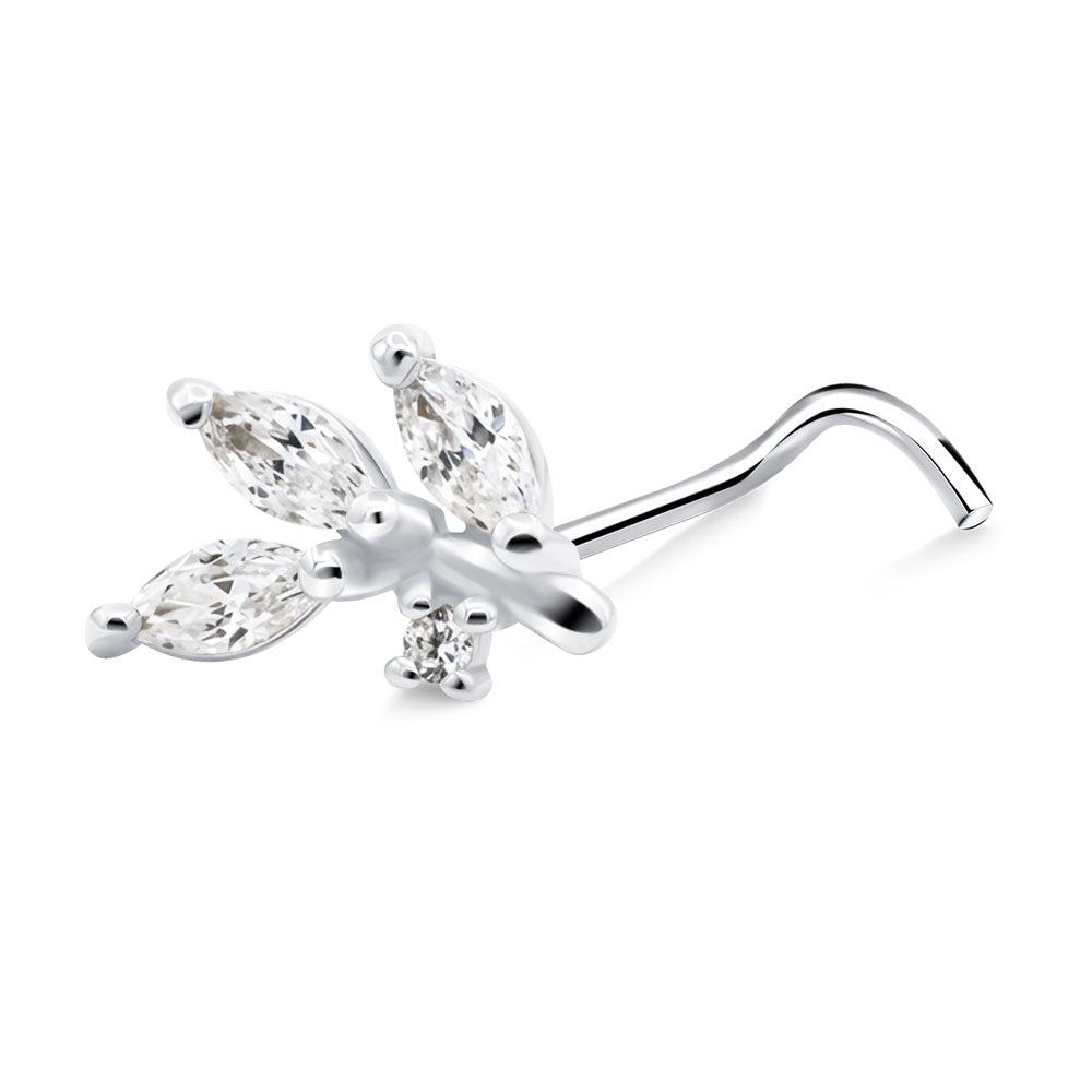 Fine Crystal Leaf Cluster Silver Nose Stud NSKZ-1877