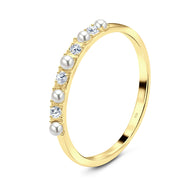 White Pearls and Crystal Silver Ring NSR-2894