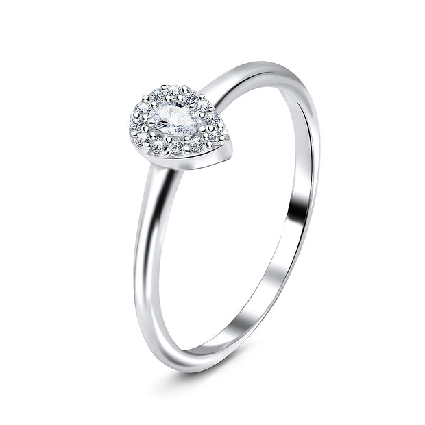 Crystal Teardrop Silver Ring NSR-2928