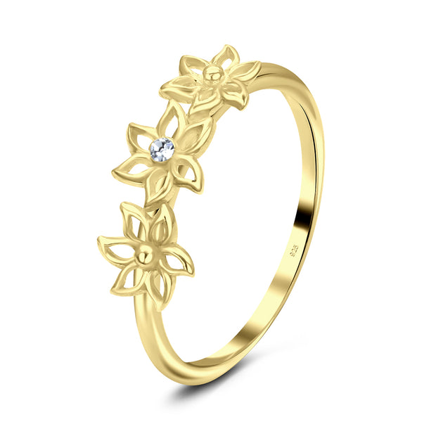 Flower with CZ Stone Silver Ring NSR-3214