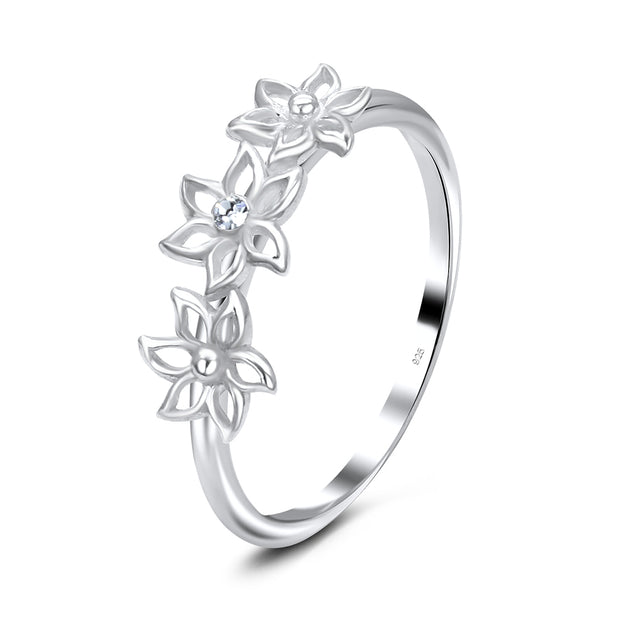 Flower with CZ Stone Silver Ring NSR-3214