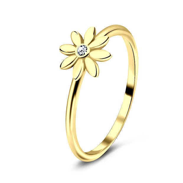 Flower with CZ Stone Silver Ring NSR-3234