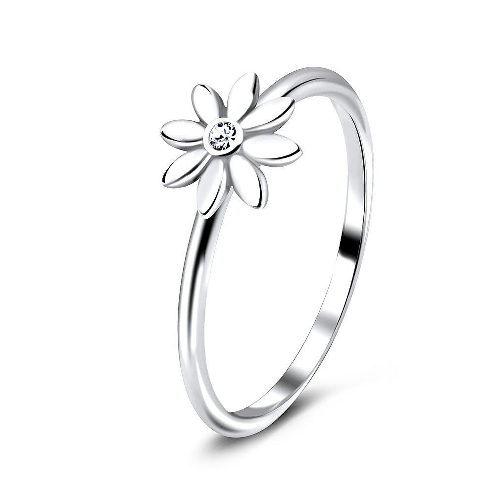 Flower with CZ Stone Silver Ring NSR-3234