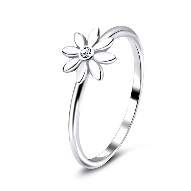 Flower with CZ Stone Silver Ring NSR-3234