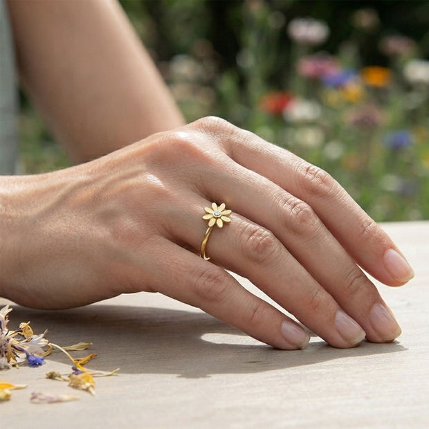 Flower with CZ Stone Silver Ring NSR-3234