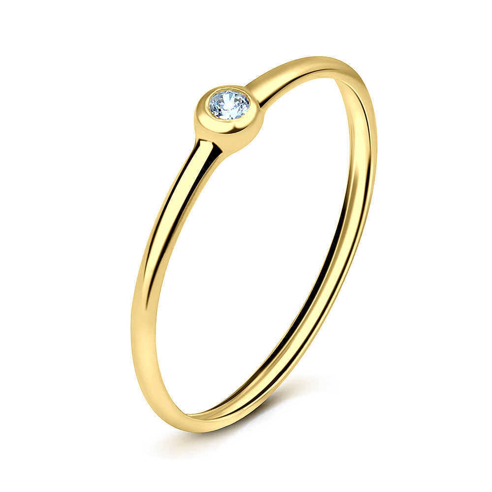 Bezel Set CZ Solitaire Slim Band Ring NSR-533