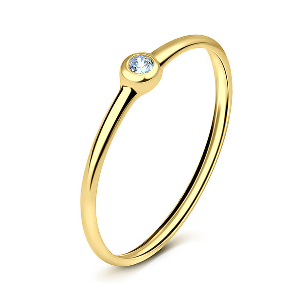 Bezel Set CZ Solitaire Slim Band Ring NSR-533