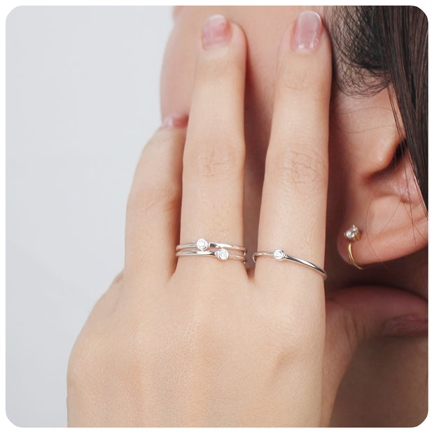 Bezel Set CZ Solitaire Slim Band Ring NSR-533