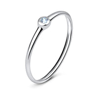 Bezel Set CZ Solitaire Slim Band Ring NSR-533
