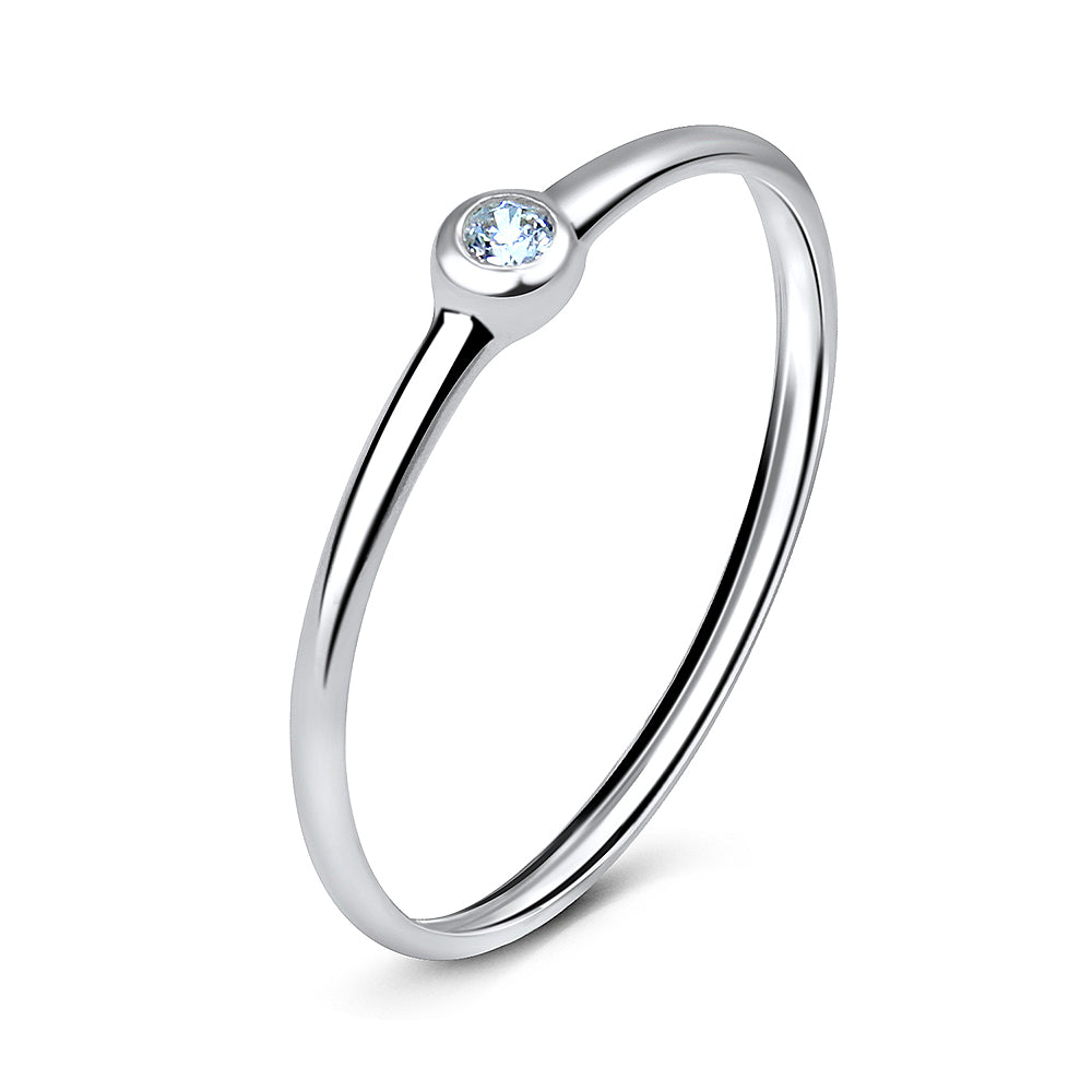 Bezel Set CZ Solitaire Slim Band Ring NSR-533