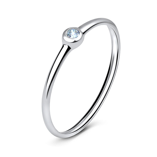 Bezel Set CZ Solitaire Slim Band Ring NSR-533