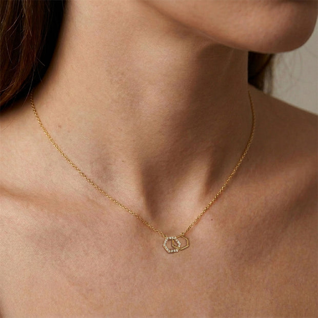 Double Hexagon Pavé Necklace SPE-1455