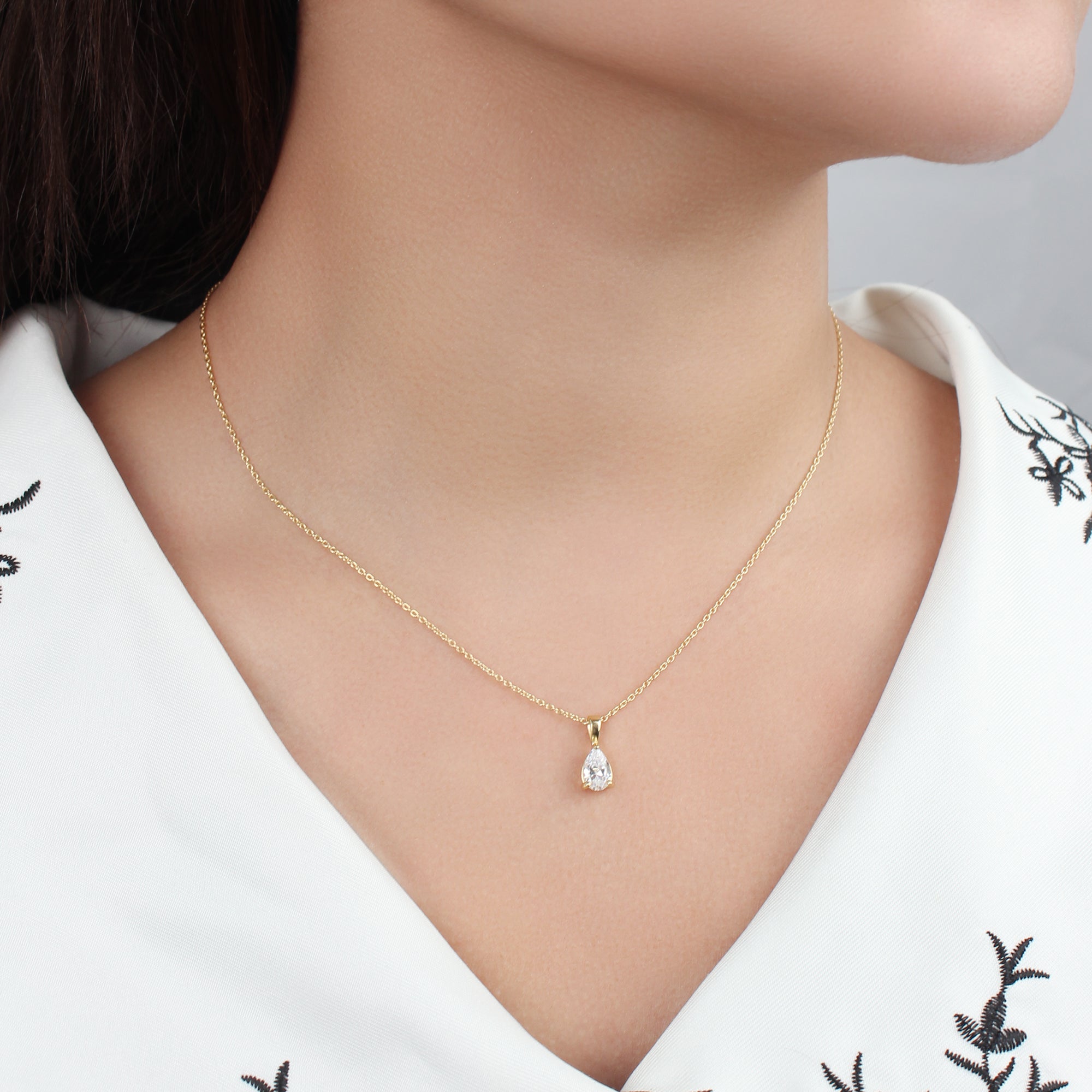 Pear CZ Solitaire Necklace SPE-3203