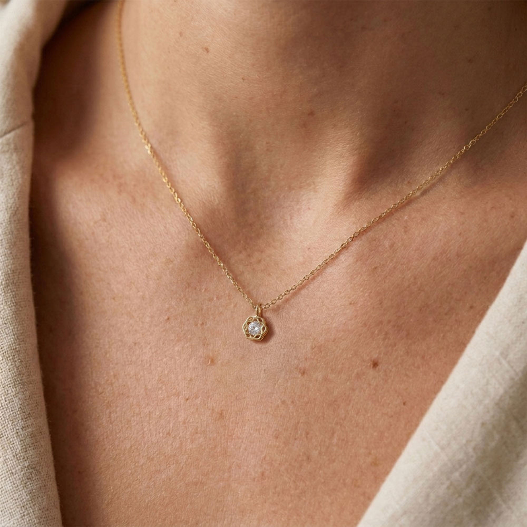 Hexagon Floral CZ Necklace SPE-3205