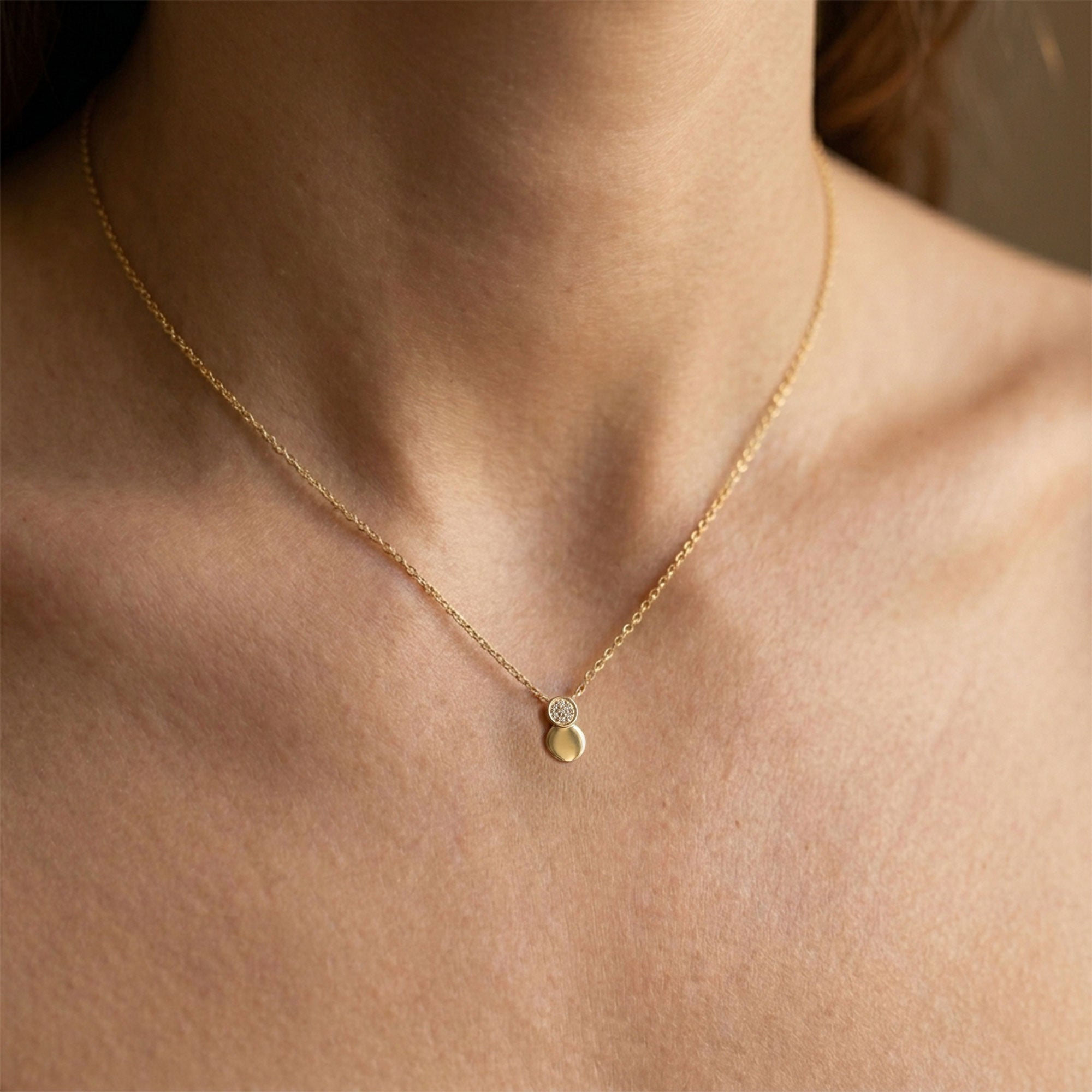Double Disc Pavé CZ Necklace SPE-3209