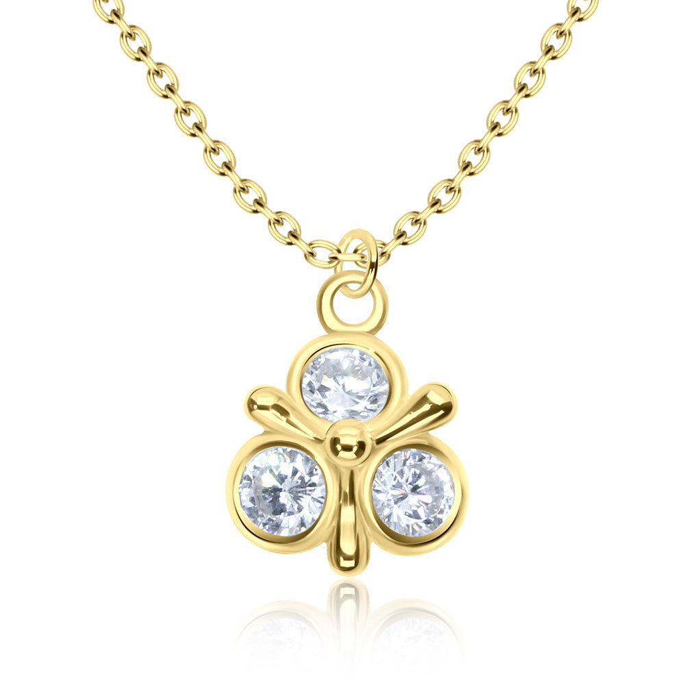 Triple Bezel CZ Clover Necklace SPE-3222