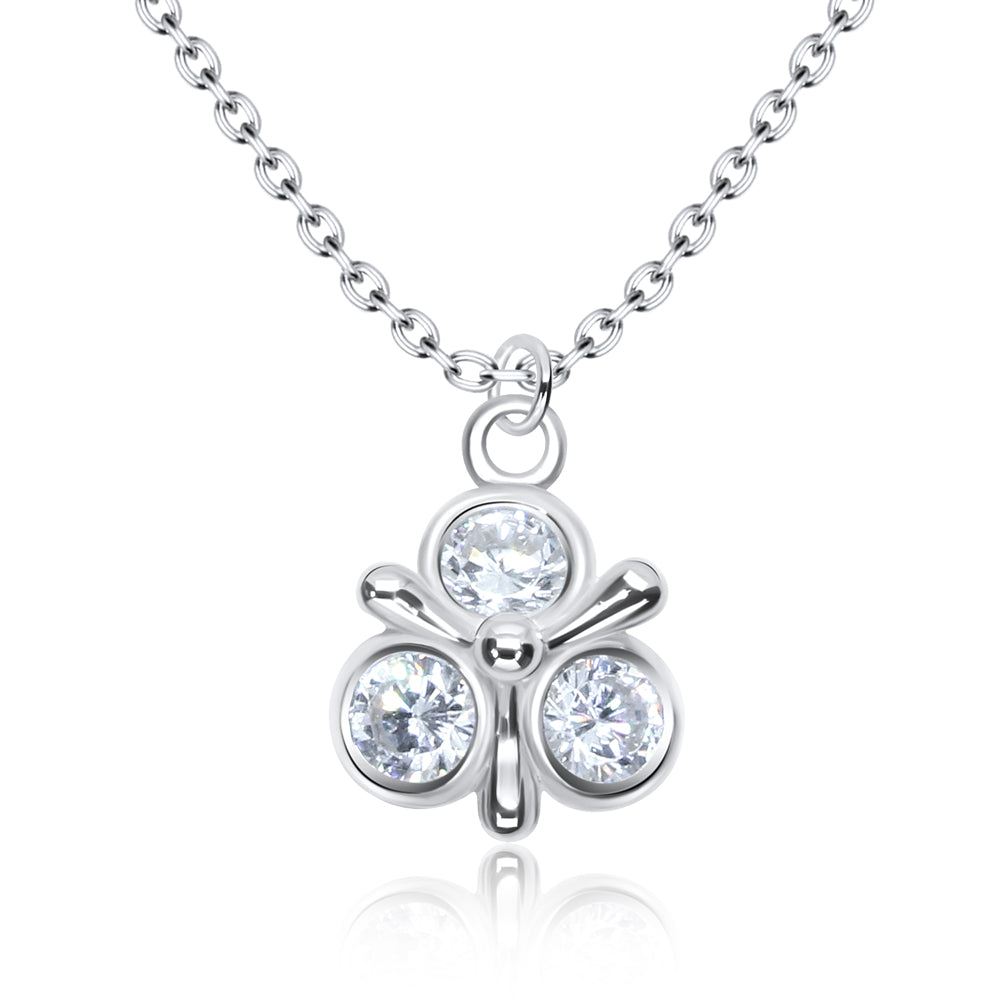 Triple Bezel CZ Clover Necklace SPE-3222