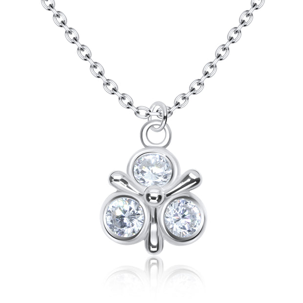 Triple Bezel CZ Clover Necklace SPE-3222