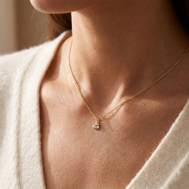 Triple Bezel CZ Clover Necklace SPE-3222