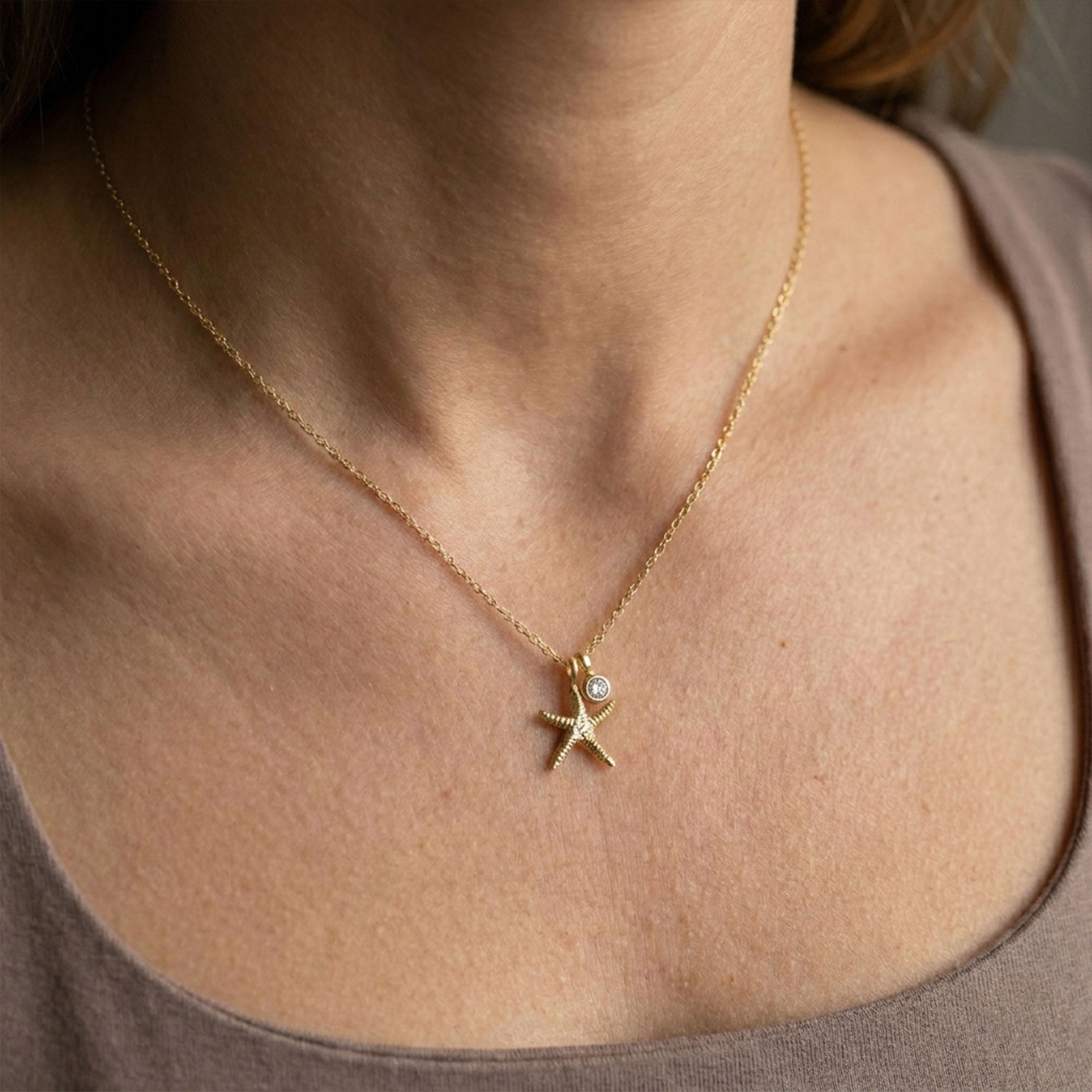 Starfish & CZ Charm Necklace SPE-3264-2
