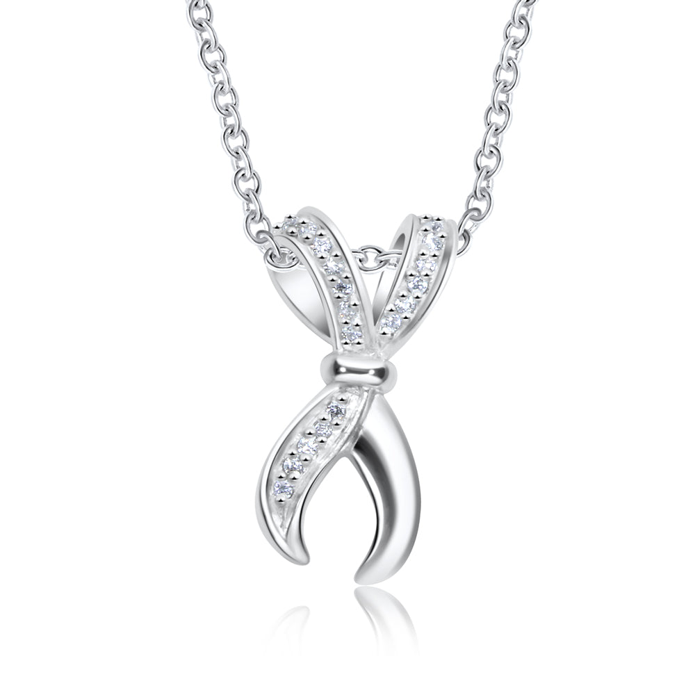 CZ Ribbon Bow Necklace SPE-3313