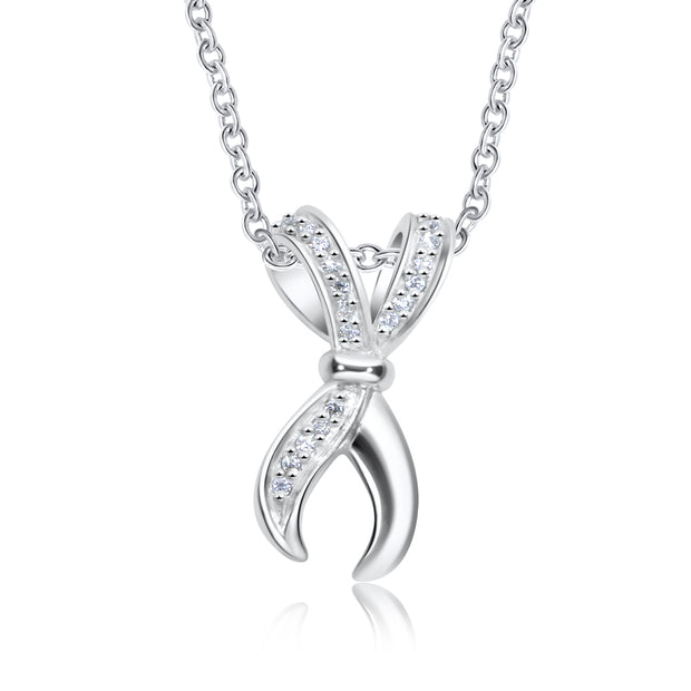 CZ Ribbon Bow Necklace SPE-3313