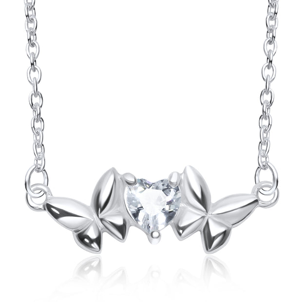Butterfly Heart CZ Necklace SPE-3314