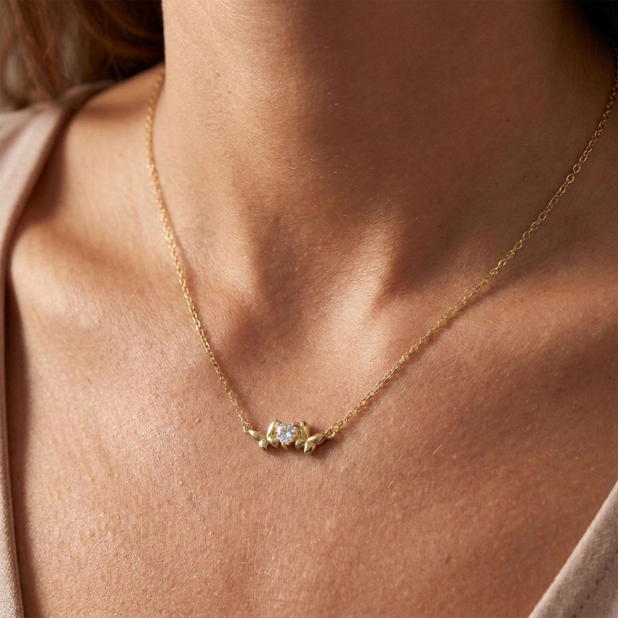Butterfly Heart CZ Necklace SPE-3314