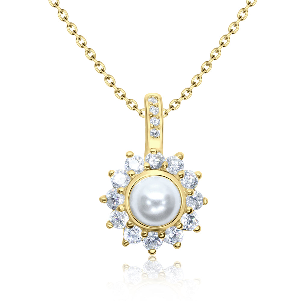 Pearl & CZ Halo Necklace SPE-3318