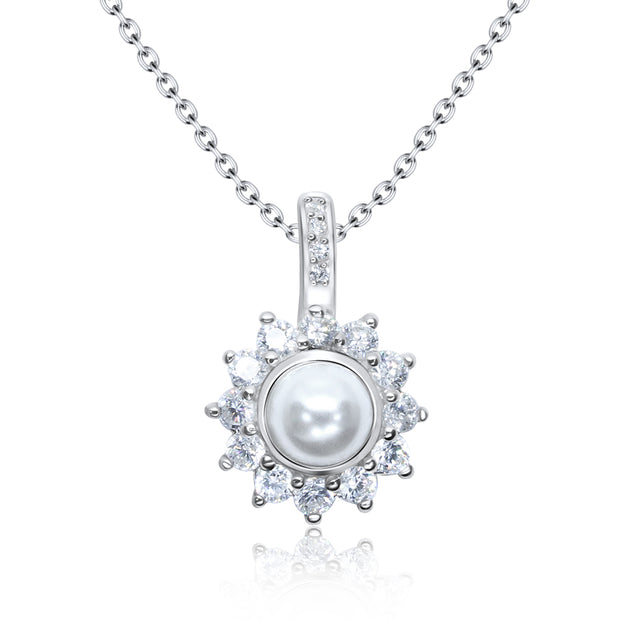Pearl & CZ Halo Necklace SPE-3318