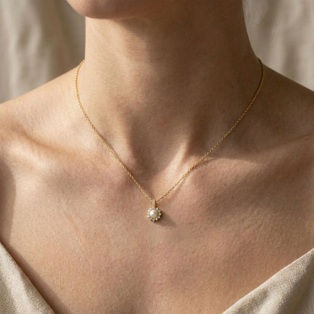 Pearl & CZ Halo Necklace SPE-3318