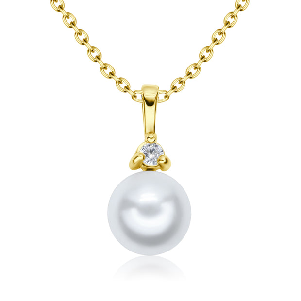 Pearl & CZ Drop Necklace SPE-4886