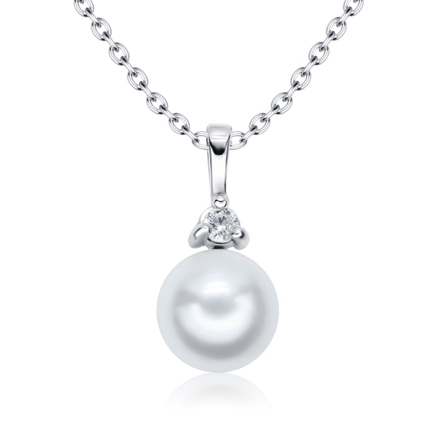 Pearl & CZ Drop Necklace SPE-4886
