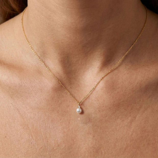 Pearl & CZ Drop Necklace SPE-4886